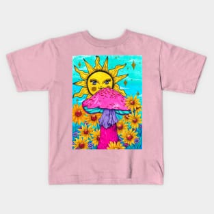 Hippie Sunflowers and Mushroom - Let The Sunshine In Kids T-Shirt